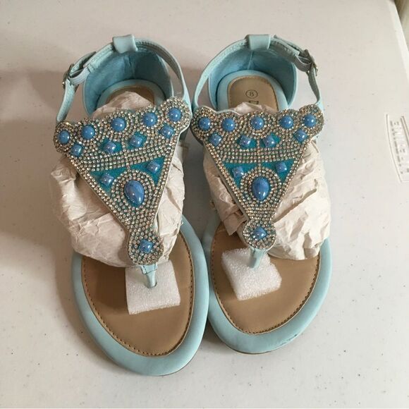 Dream Pairs Aqua Blue Thong Flat Sandals Size 8 - Picture 1 of 9